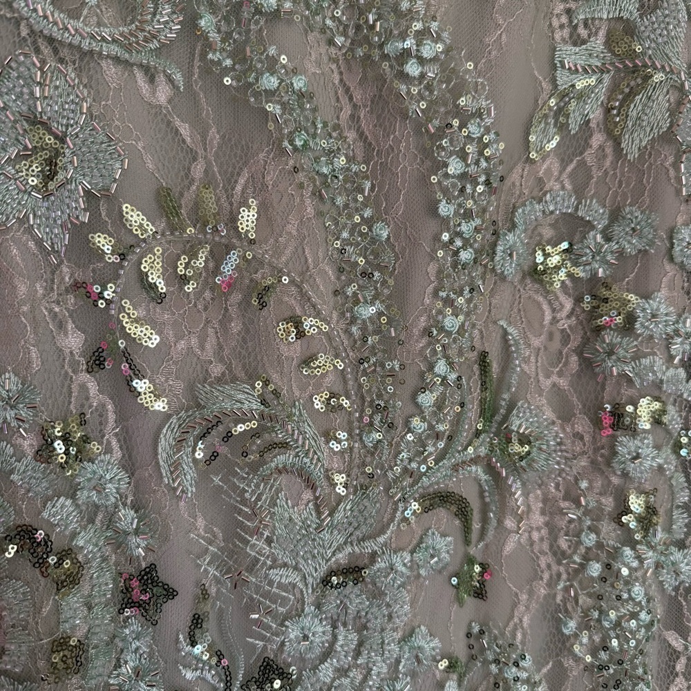 Mac Duggal Size 8 Mint Green 68266 Puff Sleeve V-Neck Embellished Midi Dress New - Picture 9 of 15